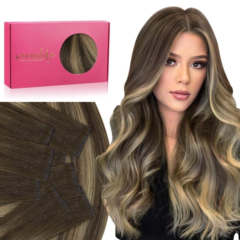 Invisi Edge Tape in Hair Extensions Human Hair, 14 Inch 50g 20pcs Balayage Choco - Picture 1 of 9